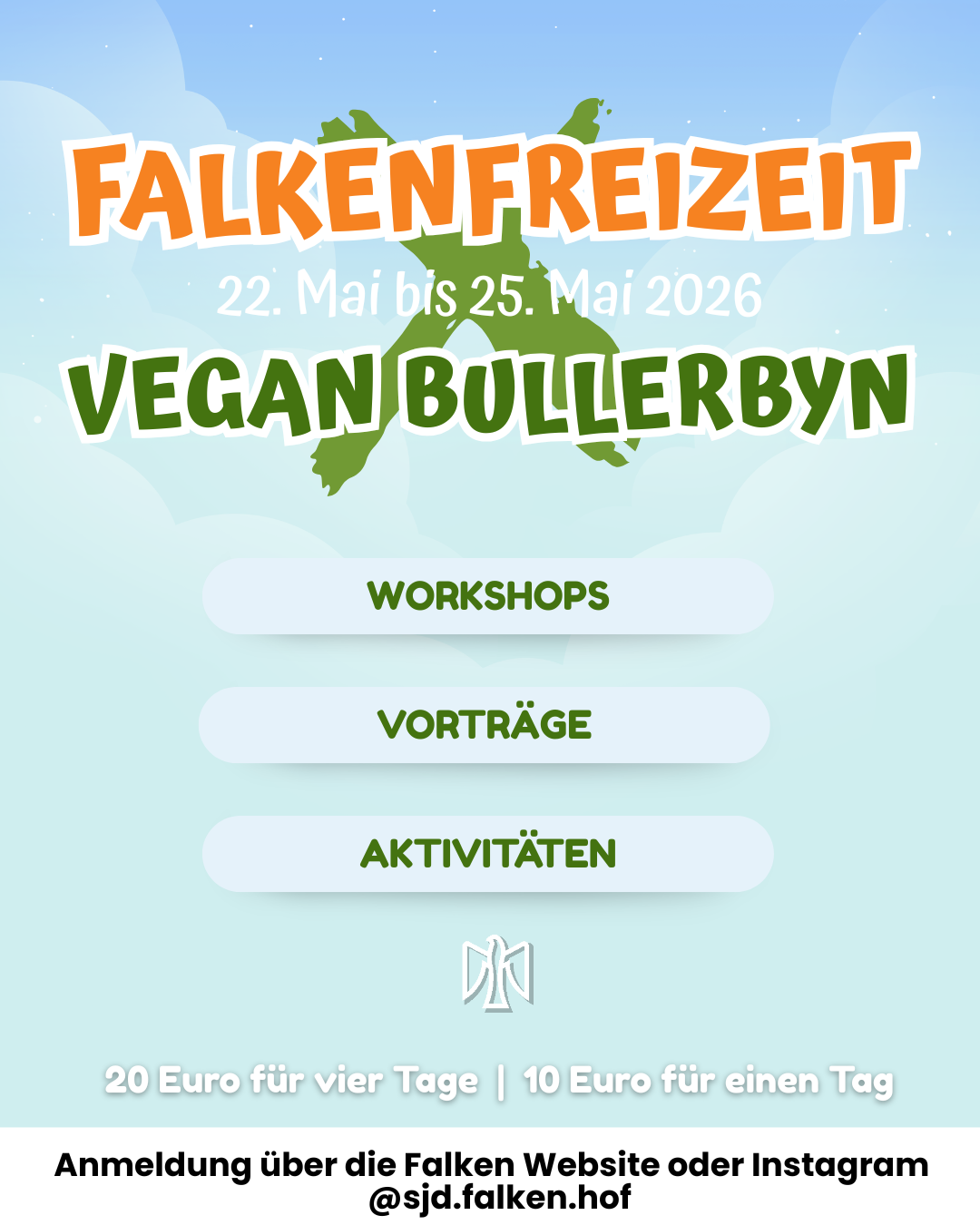 Falkenfreizeit Vegan Bullerbyn 2026: Wir Falken fahren über das Pfingstwochenende zum Lebenshof Vegan Bullerbyn. Dort erwarten euch Workshops, Vorträge und viele lustige Aktivitäten.